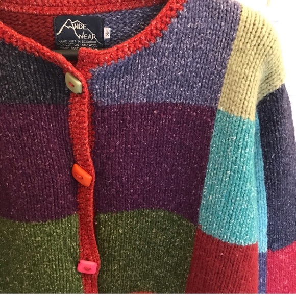 Ande Wear XL Women’s Colorblock Sweater, Button-up Thick, Hand Knit in Ecuador - Picture 4 of 5